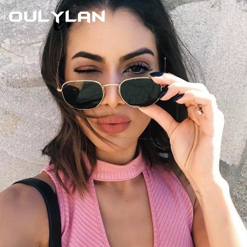 Oulylan Vintage Polygon Sunglasses Women Men Brand Metal Frame Sun Glasses Ladies UV400 Female Luxury Polygonal Sunglass Male--s1