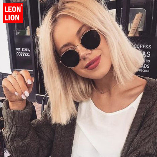 LeonLion Classic Small Frame Round Sunglasses Women/Men Brand Designer Alloy Mirror Sun Glasses Vintage Modis Oculos--s1